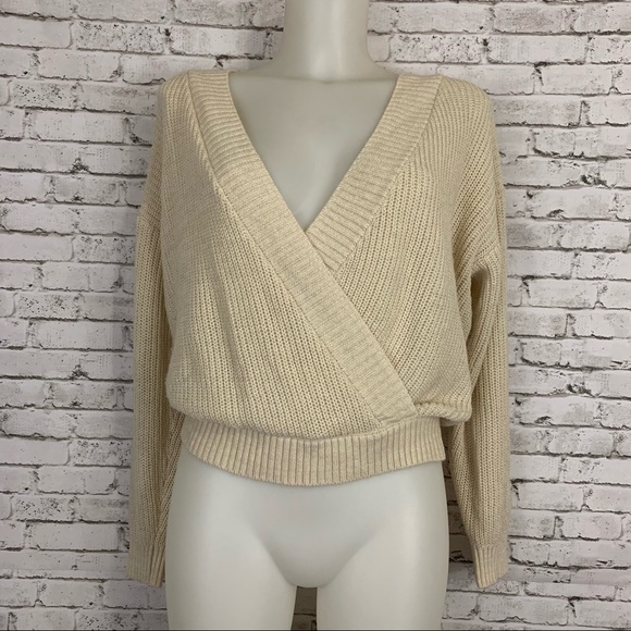 Billabong Sweaters - Billabong Cream Semi Cropped Knit Faux Wrap Sweater~Size L